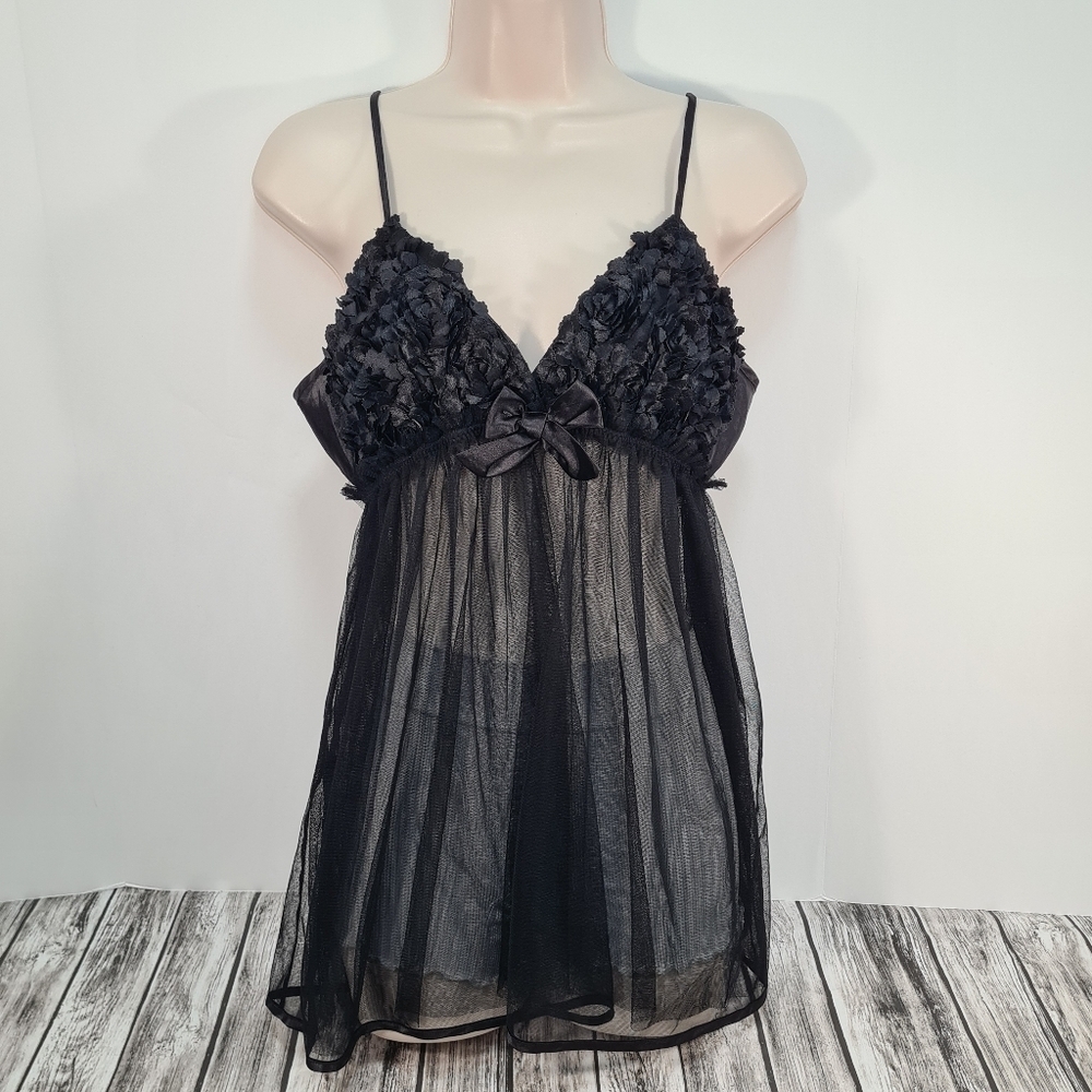 Flora By Flora Nikrooz Women's Bellflower Camidoll Babydoll Top Black Size M
